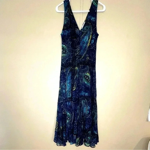 Vanessa Foglia Abitart Lace Midi Dress Paisley Multicolor Size S Ruffle V Neck - Picture 1 of 9